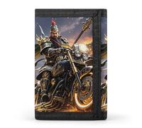 HETVBNS TriFold Wallet with 8 Card Slots & Keychain | Durable Polyester | Compact Guan Yu Rides A Motorcycle Wallet for Travel