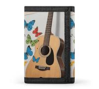 HETVBNS TriFold Wallet with 8 Card Slots & Keychain | Durable Polyester | Compact Guitar And Butterfly Wallet for Travel