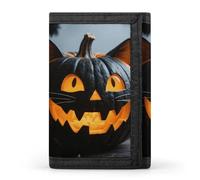 HETVBNS TriFold Wallet with 8 Card Slots & Keychain | Durable Polyester | Compact Halloween Black Cat Pumpkin Wallet for Travel