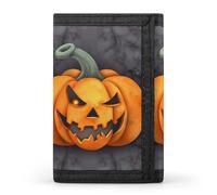 HETVBNS TriFold Wallet with 8 Card Slots & Keychain | Durable Polyester | Compact Halloween Pumpkin Wallet for Travel