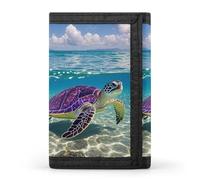 HETVBNS TriFold Wallet with 8 Card Slots & Keychain | Durable Polyester | Compact Hawaii with Purple Sea Turtle Wallet for Travel