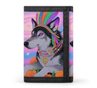 HETVBNS TriFold Wallet with 8 Card Slots & Keychain | Durable Polyester | Compact Hippie Wolf Wallet for Travel