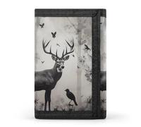 HETVBNS TriFold Wallet with 8 Card Slots & Keychain | Durable Polyester | Compact Hunting Silhouette of Deer Wallet for Travel