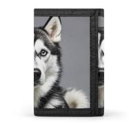 HETVBNS TriFold Wallet with 8 Card Slots & Keychain | Durable Polyester | Compact Husky Dog Wallet for Travel