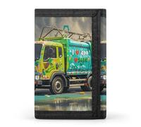 HETVBNS TriFold Wallet with 8 Card Slots & Keychain | Durable Polyester | Compact I Love Garbage Trucks Wallet for Travel