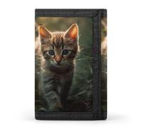 HETVBNS TriFold Wallet with 8 Card Slots & Keychain | Durable Polyester | Compact Kitten Walking on The Grass Wallet for Travel