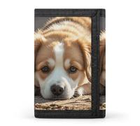 HETVBNS TriFold Wallet with 8 Card Slots & Keychain | Durable Polyester | Compact Lazy Dog Puppy Wallet for Travel