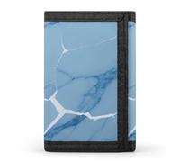 HETVBNS TriFold Wallet with 8 Card Slots & Keychain | Durable Polyester | Compact Light Blue White Crack Marble Wallet for Travel