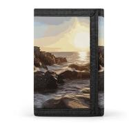 HETVBNS TriFold Wallet with 8 Card Slots & Keychain | Durable Polyester | Compact Lighthouse Rocks Seaside Wallet for Travel