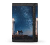 HETVBNS TriFold Wallet with 8 Card Slots & Keychain | Durable Polyester | Compact Lighthouse Under Starry Night Sky Wallet for Travel