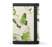 HETVBNS TriFold Wallet with 8 Card Slots & Keychain | Durable Polyester | Compact Lime Green Butterfly Wallet for Travel