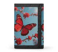 HETVBNS TriFold Wallet with 8 Card Slots & Keychain | Durable Polyester | Compact Lover's Red Butterfly Wallet for Travel