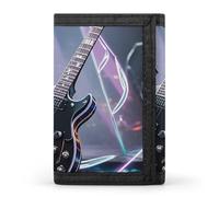 HETVBNS TriFold Wallet with 8 Card Slots & Keychain | Durable Polyester | Compact Magic Electric Guitar Music Wallet for Travel