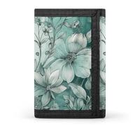 HETVBNS TriFold Wallet with 8 Card Slots & Keychain | Durable Polyester | Compact Mint Green Floral Wallet for Travel