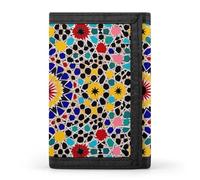 HETVBNS TriFold Wallet with 8 Card Slots & Keychain | Durable Polyester | Compact Moroccan Color Wallet for Travel