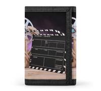 HETVBNS TriFold Wallet with 8 Card Slots & Keychain | Durable Polyester | Compact Movies Clapperboard Wallet for Travel