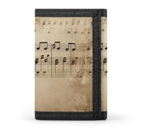 HETVBNS TriFold Wallet with 8 Card Slots & Keychain | Durable Polyester | Compact Music Notes on Old Paper Wallet for Travel