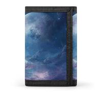 HETVBNS TriFold Wallet with 8 Card Slots & Keychain | Durable Polyester | Compact Nebula And Moon Wallet for Travel
