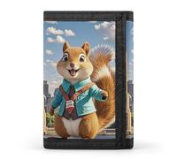 HETVBNS TriFold Wallet with 8 Card Slots & Keychain | Durable Polyester | Compact New York And Squirrel Wallet for Travel