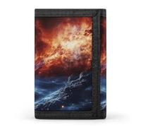HETVBNS TriFold Wallet with 8 Card Slots & Keychain | Durable Polyester | Compact Outer Space Stars Wallet for Travel