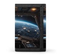 HETVBNS TriFold Wallet with 8 Card Slots & Keychain | Durable Polyester | Compact Outer Space Views from The Spaceship Wallet for Travel