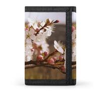 HETVBNS TriFold Wallet with 8 Card Slots & Keychain | Durable Polyester | Compact Plum Tree Blossom Wallet for Travel
