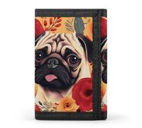 HETVBNS TriFold Wallet with 8 Card Slots & Keychain | Durable Polyester | Compact Pug Flower Wallet for Travel