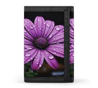 HETVBNS TriFold Wallet with 8 Card Slots & Keychain | Durable Polyester | Compact Purple Daisy Wallet for Travel