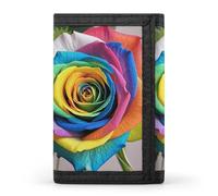 HETVBNS TriFold Wallet with 8 Card Slots & Keychain | Durable Polyester | Compact Rainbow Rose Wallet for Travel