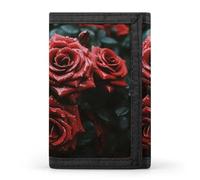 HETVBNS TriFold Wallet with 8 Card Slots & Keychain | Durable Polyester | Compact Red And Black Rose Wallet for Travel