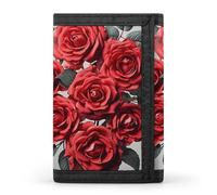 HETVBNS TriFold Wallet with 8 Card Slots & Keychain | Durable Polyester | Compact Red Rose Flower Cluster Wallet for Travel