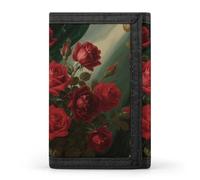 HETVBNS TriFold Wallet with 8 Card Slots & Keychain | Durable Polyester | Compact Red Roses Wallet for Travel