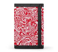 HETVBNS TriFold Wallet with 8 Card Slots & Keychain | Durable Polyester | Compact Red White Wallet for Travel