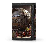 HETVBNS TriFold Wallet with 8 Card Slots & Keychain | Durable Polyester | Compact Red Wine Barrel Wallet for Travel