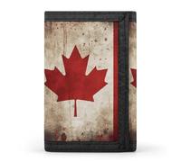 HETVBNS TriFold Wallet with 8 Card Slots & Keychain | Durable Polyester | Compact Retro Canada Flag Wallet for Travel