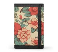 HETVBNS TriFold Wallet with 8 Card Slots & Keychain | Durable Polyester | Compact Retro Flower Wallet for Travel