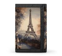 HETVBNS TriFold Wallet with 8 Card Slots & Keychain | Durable Polyester | Compact Romantic Paris Eiffel Tower Wallet for Travel