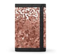 HETVBNS TriFold Wallet with 8 Card Slots & Keychain | Durable Polyester | Compact Rose Gold Glitter Wallet for Travel