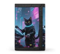 HETVBNS TriFold Wallet with 8 Card Slots & Keychain | Durable Polyester | Compact Science Fiction Cat Wallet for Travel
