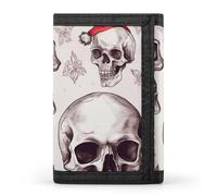 HETVBNS TriFold Wallet with 8 Card Slots & Keychain | Durable Polyester | Compact Sketchy Skulls Wallet for Travel