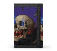 HETVBNS TriFold Wallet with 8 Card Slots & Keychain | Durable Polyester | Compact Skull Wallet for Travel
