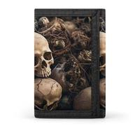 HETVBNS TriFold Wallet with 8 Card Slots & Keychain | Durable Polyester | Compact Some Skull Shapes Wallet for Travel