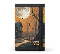 HETVBNS TriFold Wallet with 8 Card Slots & Keychain | Durable Polyester | Compact Spooky Halloween Wallet for Travel