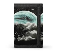 HETVBNS TriFold Wallet with 8 Card Slots & Keychain | Durable Polyester | Compact Starry Night Black Tree Art Wallet for Travel