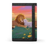 HETVBNS TriFold Wallet with 8 Card Slots & Keychain | Durable Polyester | Compact Sunset Nature Lamb And Lion Wallet for Travel