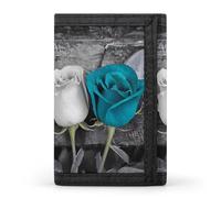 HETVBNS TriFold Wallet with 8 Card Slots & Keychain | Durable Polyester | Compact Teal Gray Rose Wallet for Travel