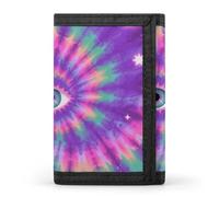 HETVBNS TriFold Wallet with 8 Card Slots & Keychain | Durable Polyester | Compact Tie Dye Hippies Print Wallet for Travel