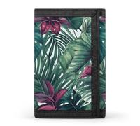 HETVBNS TriFold Wallet with 8 Card Slots & Keychain | Durable Polyester | Compact Tropical Leaves Wallet for Travel