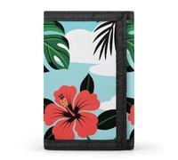 HETVBNS TriFold Wallet with 8 Card Slots & Keychain | Durable Polyester | Compact Tropical Plant Flower Wallet for Travel