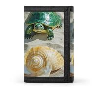 HETVBNS TriFold Wallet with 8 Card Slots & Keychain | Durable Polyester | Compact Two Turtles And Shells Wallet for Travel